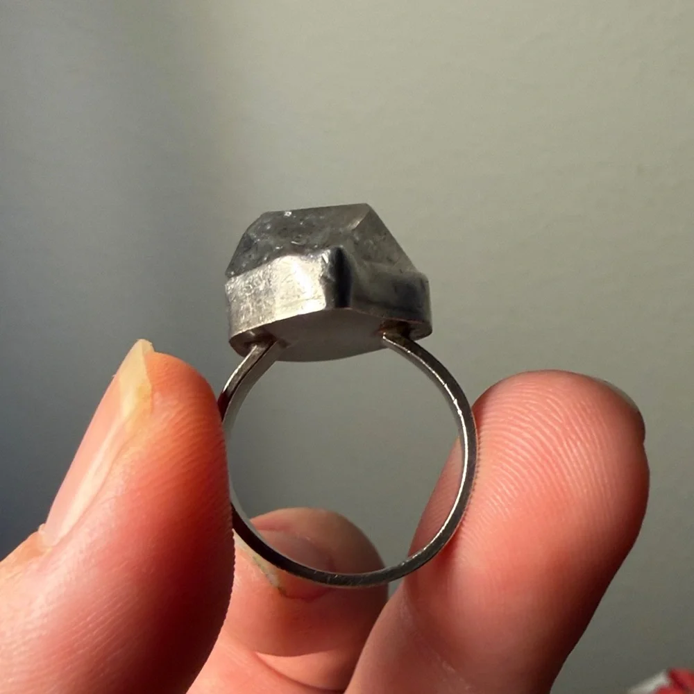 Sterling Silver Ring with Natural Gray Smokey Quartz Crystal